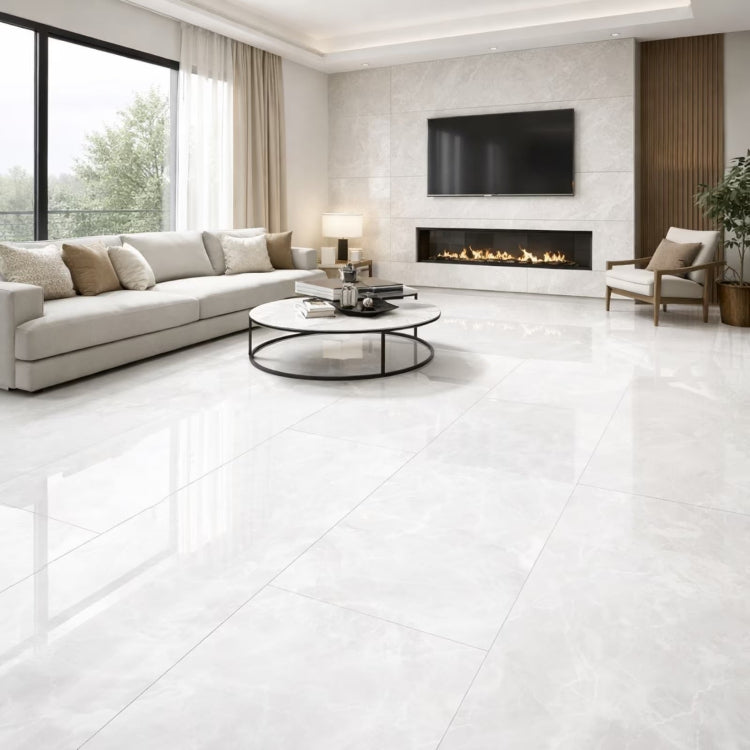 Kütahya Messina Weiss poliert Bodenfliesen 60x120 cm Feinsteinzeug