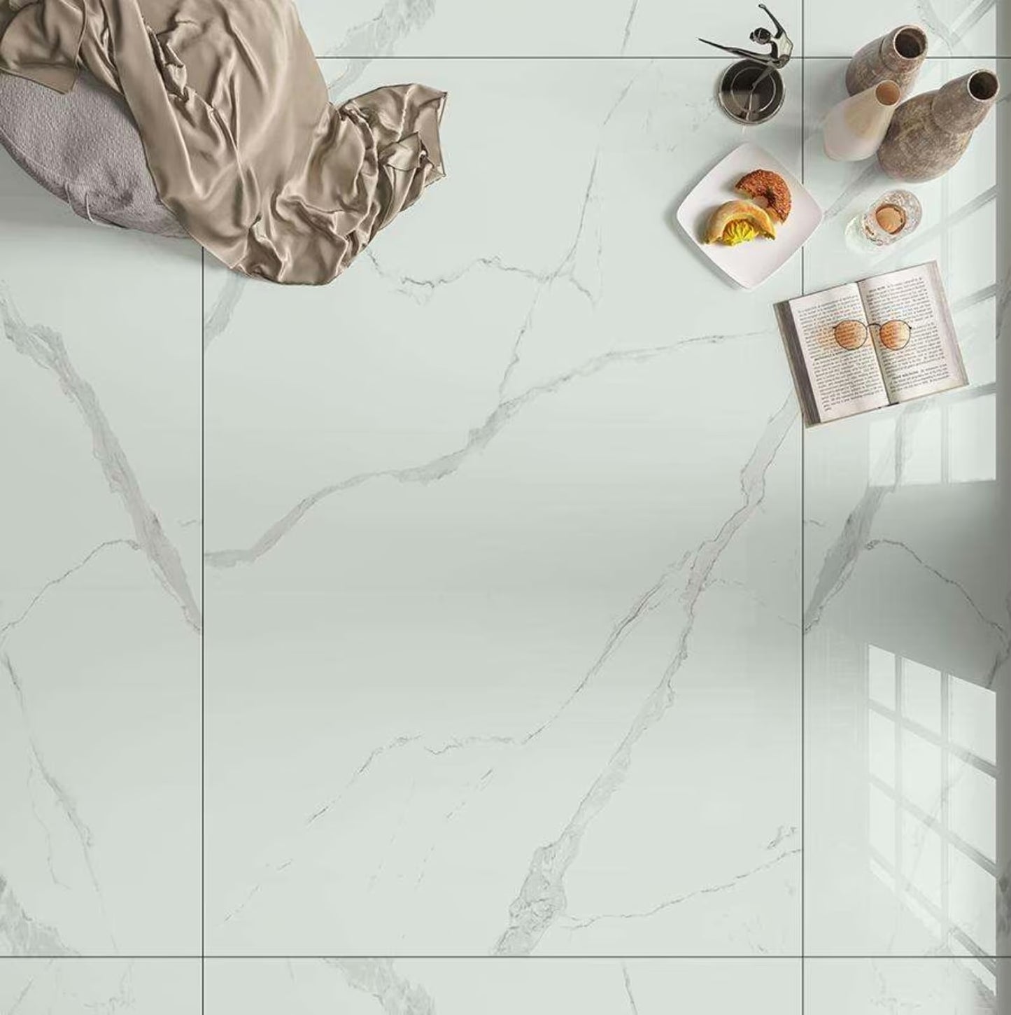 Bodenfliesen 60x120 cm Marmoroptik Feinsteinzeug Hochglanz rektifiziert