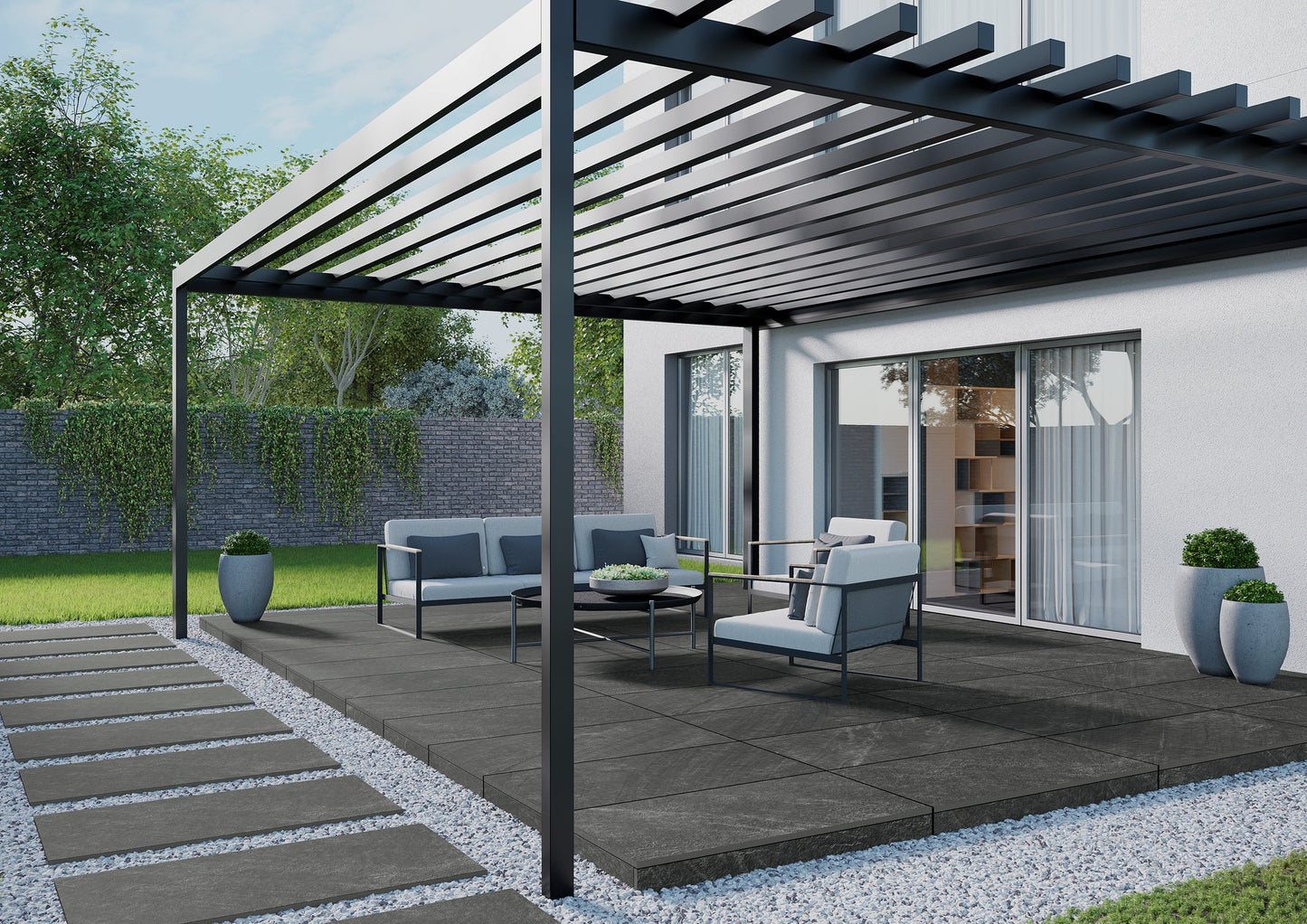 Terrassenplatte Testo Grafit 120x60x2 cm Feinsteinzeug