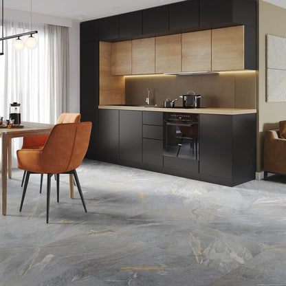 Bodenfliese 30x60 cm Natursteinoptik Grau Feinsteinzeug Rektifiziert