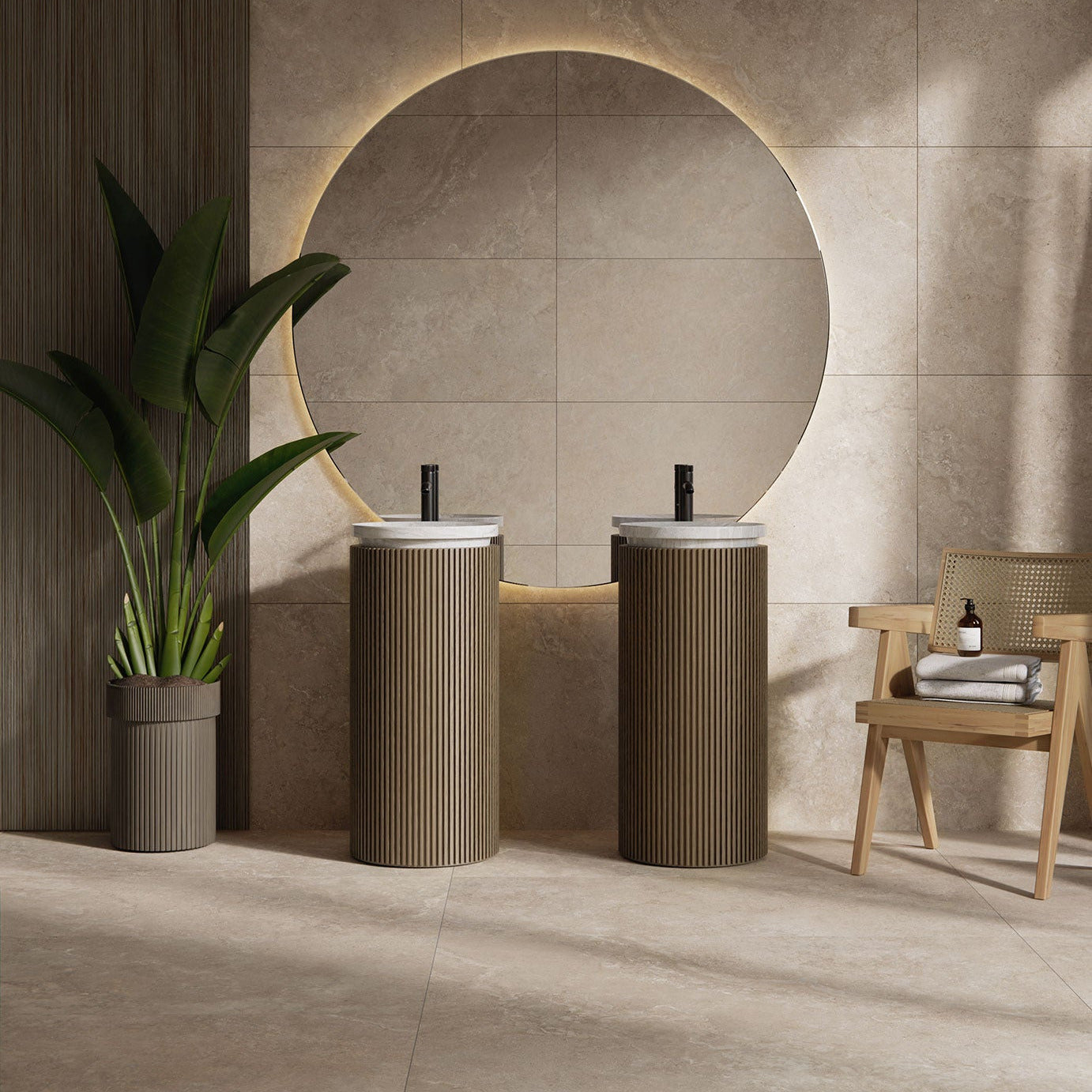 Bodenfliese 60x120 cm Beige Feinsteinzeug Travertinoptik