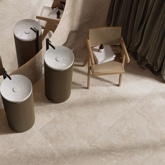 Bodenfliese 60x120 cm Beige Feinsteinzeug Travertinoptik
