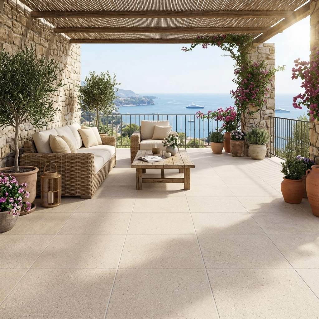 Terrassenplatte 60x60x2cm Hellbeige Feinsteinzeug R11/B